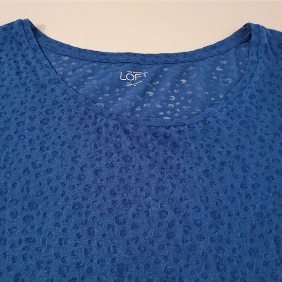 Ann Taylor LOFT Women's Blue Semi-Sheer Animal Print Roundneck Long Sleeve Top - Picture 7 of 10